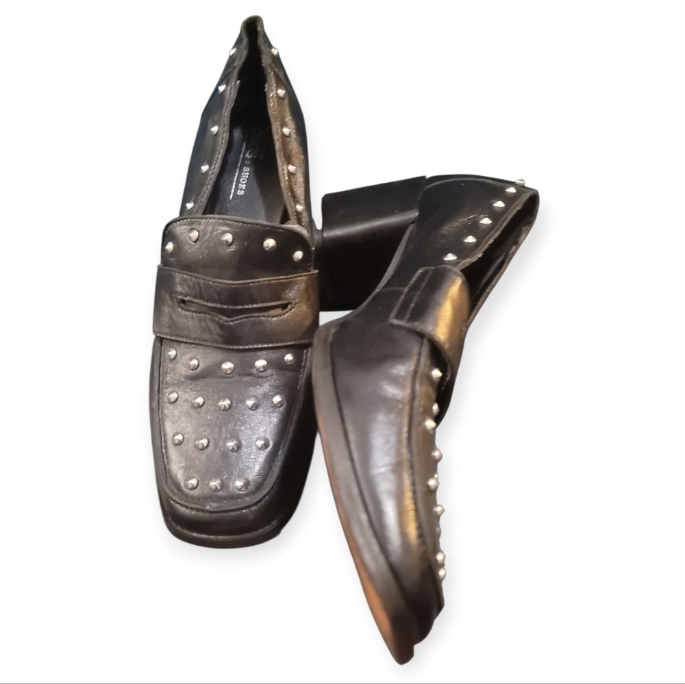 asos design Black Studded Loafers faux leather silver heeled heels 40 9